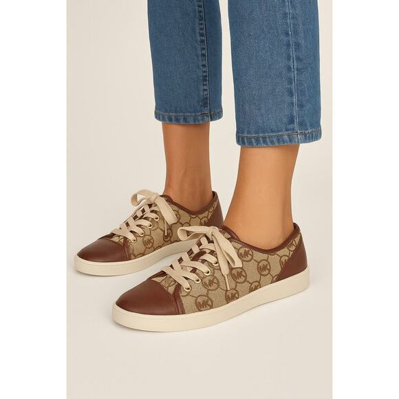 Michael Kors Shoes - Michael Kors Logo Lace-Up Sneakers Brown Monogram Canvas Size 8M
